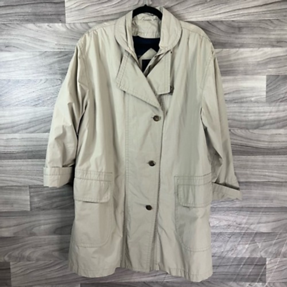 Misty Harbor Womens Trench Coat Beige Knee Length Full Zip‎ Pockets Buttons M